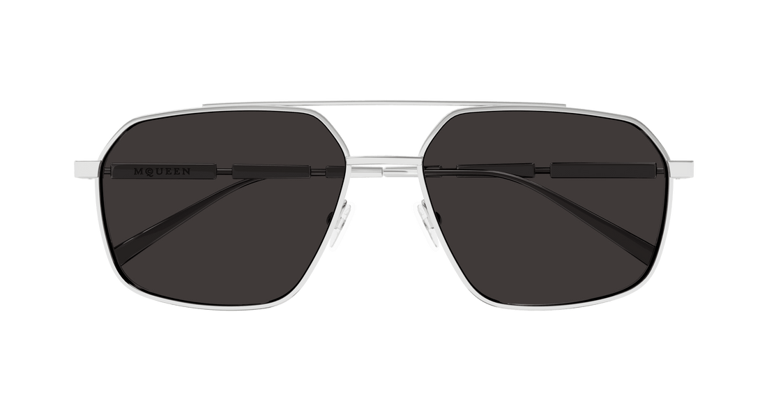 Óculos de sol alexander mcqueen am0477s 001 plateado pilot/navigator masculino tamanho 59mm - Vista de detalhe