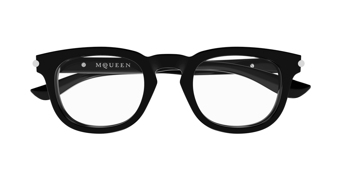 Óculos graduados alexander mcqueen am0498o 001 negro round masculino tamanho 48mm - Vista de detalhe
