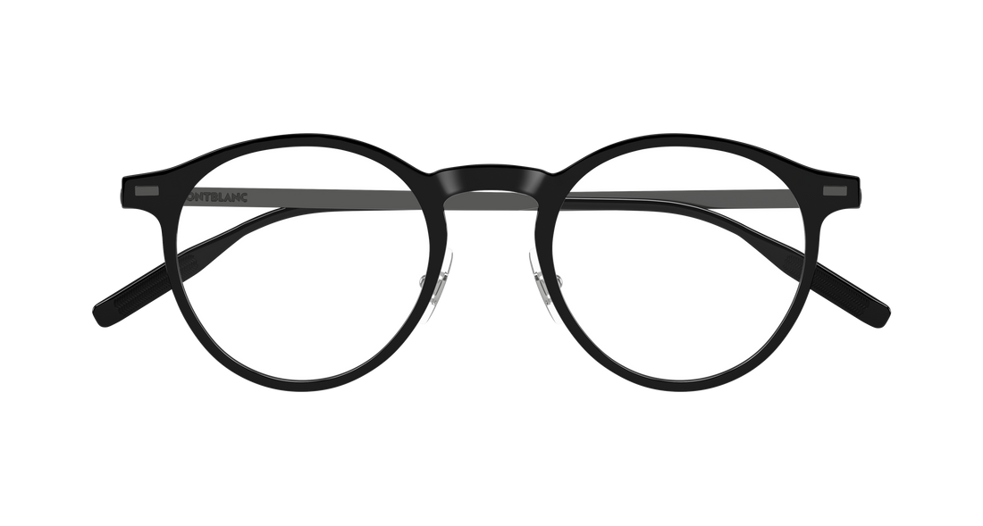 Óculos graduados montblanc mb0426o 001 negro round/oval/panthos masculino tamanho 48mm - Vista de detalhe