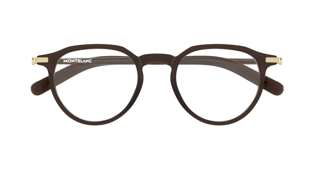 Óculos graduados montblanc mb0495o 004 marron round/oval/panthos masculino tamanho 49mm - Vista de detalhe