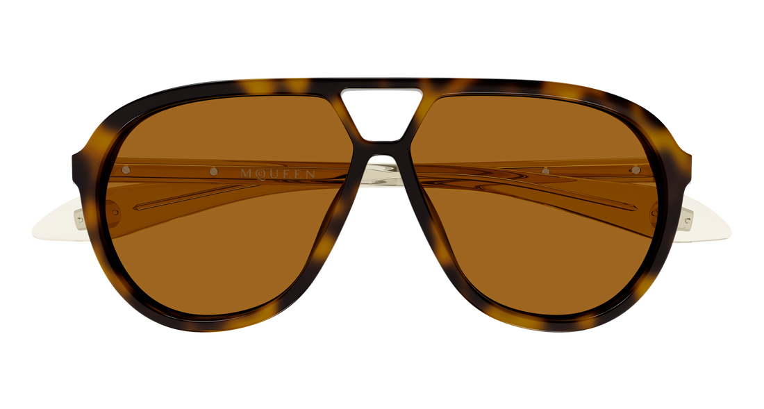 Óculos de sol alexander mcqueen am0586s 002 havana pilot/navigator unisex tamanho 59mm - Vista de detalhe