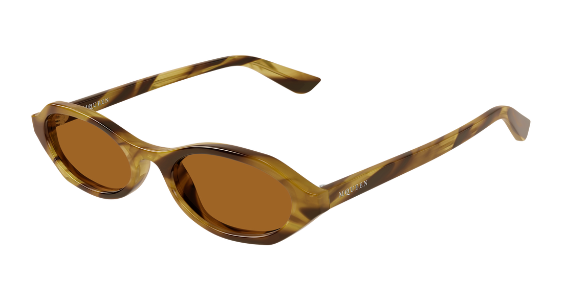 Solglasögon alexander mcqueen am0559s 003 havana round/oval/panthos femenino storlek 51mm - Huvudvy