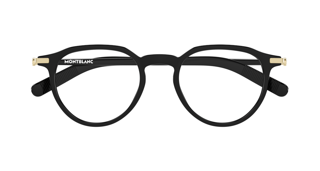 Óculos graduados montblanc mb0495o 001 negro round/oval/panthos masculino tamanho 49mm - Vista de detalhe