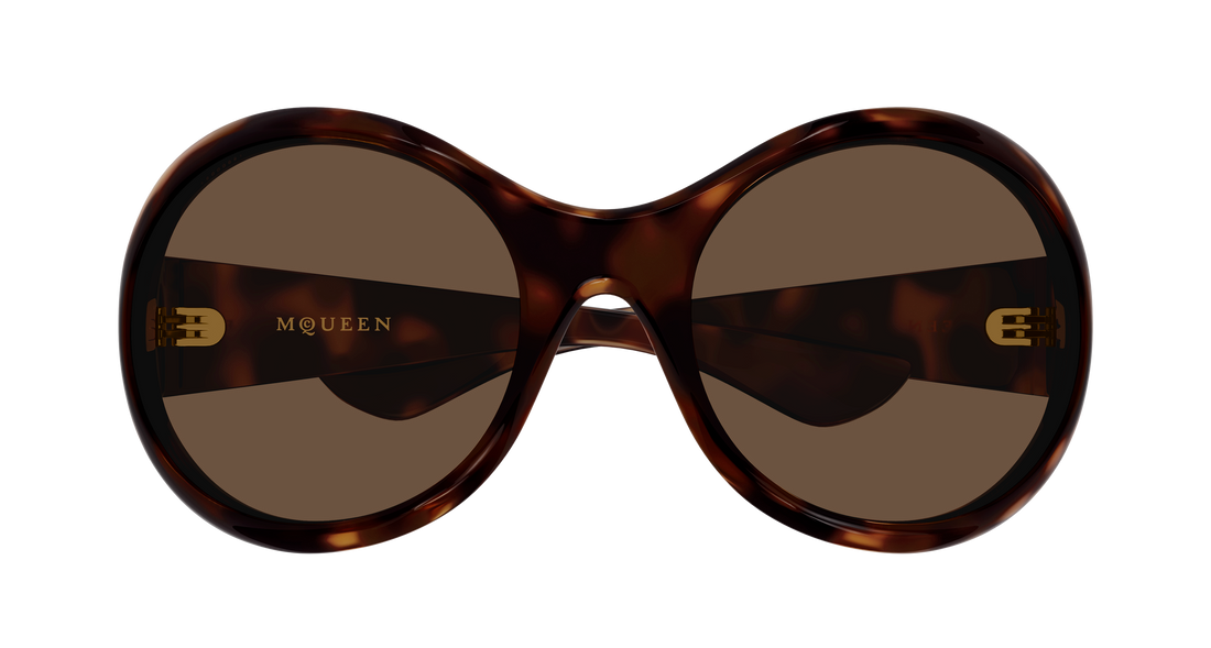 Óculos de sol alexander mcqueen am0592s 002 havana round/oval/panthos unisex tamanho 65mm - Vista de detalhe