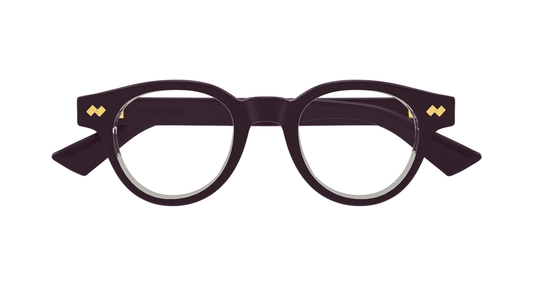 Óculos graduados bottega veneta bv1443o 004 violeta round/oval/panthos unisex tamanho 45mm - Vista de detalhe