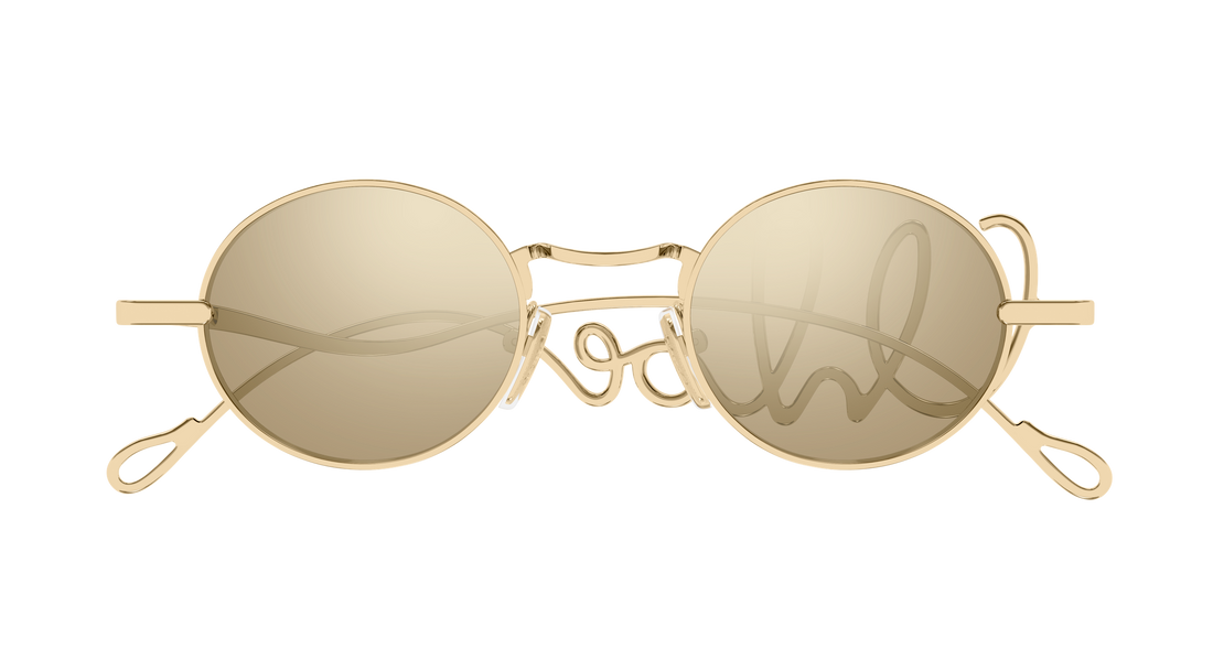 Óculos de sol chloé ch0413s 001 dorado round/oval/panthos femenino tamanho 44mm - Vista de detalhe