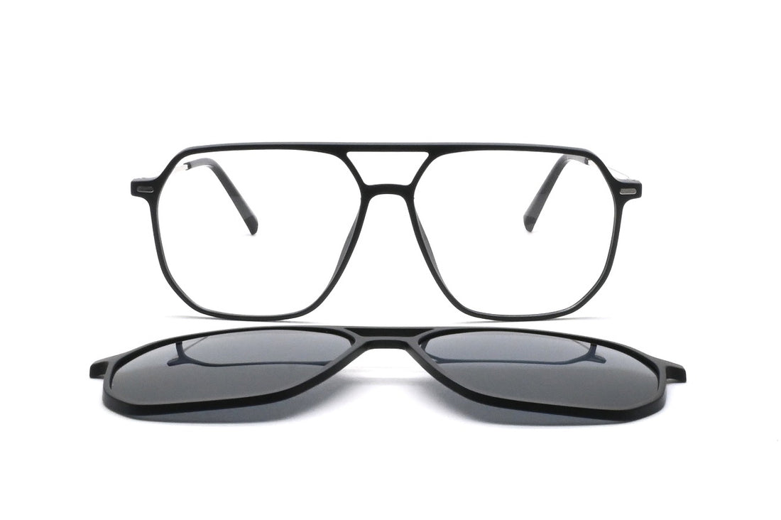 Óculos graduados greyhounders broome + clip-on c6 black negro pilot unisex tamanho 56mm - Vista de detalhe